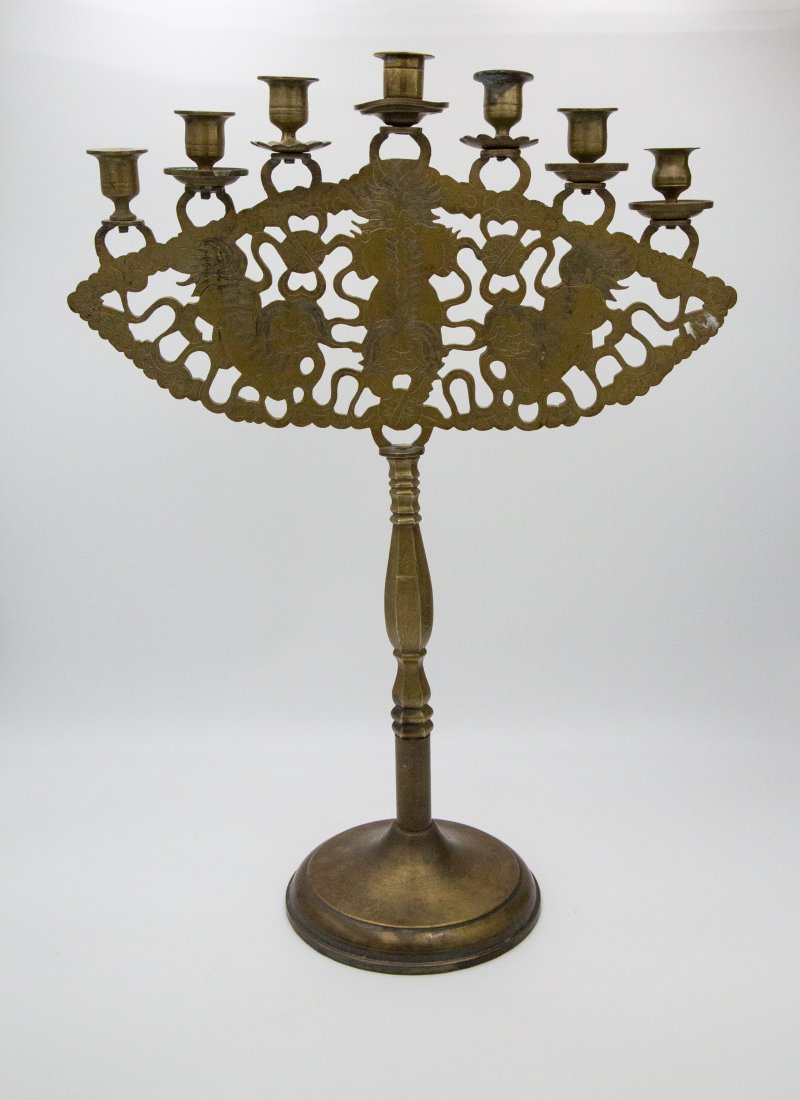 Early 20thC Large Chinese Jewish Judaica Brass Menorah (1 of 6)