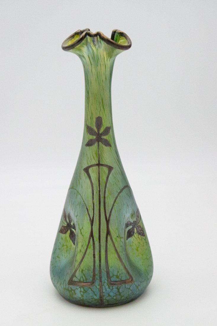 Loetz Art Glass Vase with Sterling Overlay Silver (1 of 4)