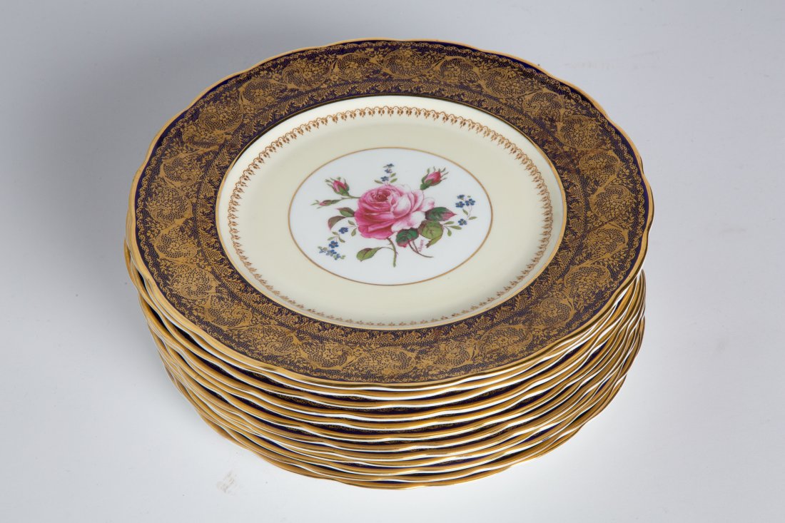 Royal Swansea Cobalt Blue & Gold Dinner Plates (12) (1 of 4)