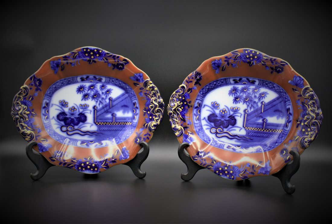 1840s Rare Alcock Flow Blue & Red Plates (1 of 3)