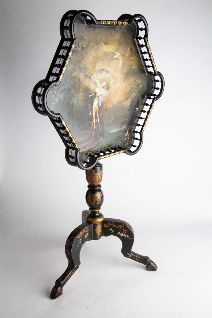 Early 20th Century French Hand-painted Table: Beautiful early 20th Century hand-painted French pivot side table.