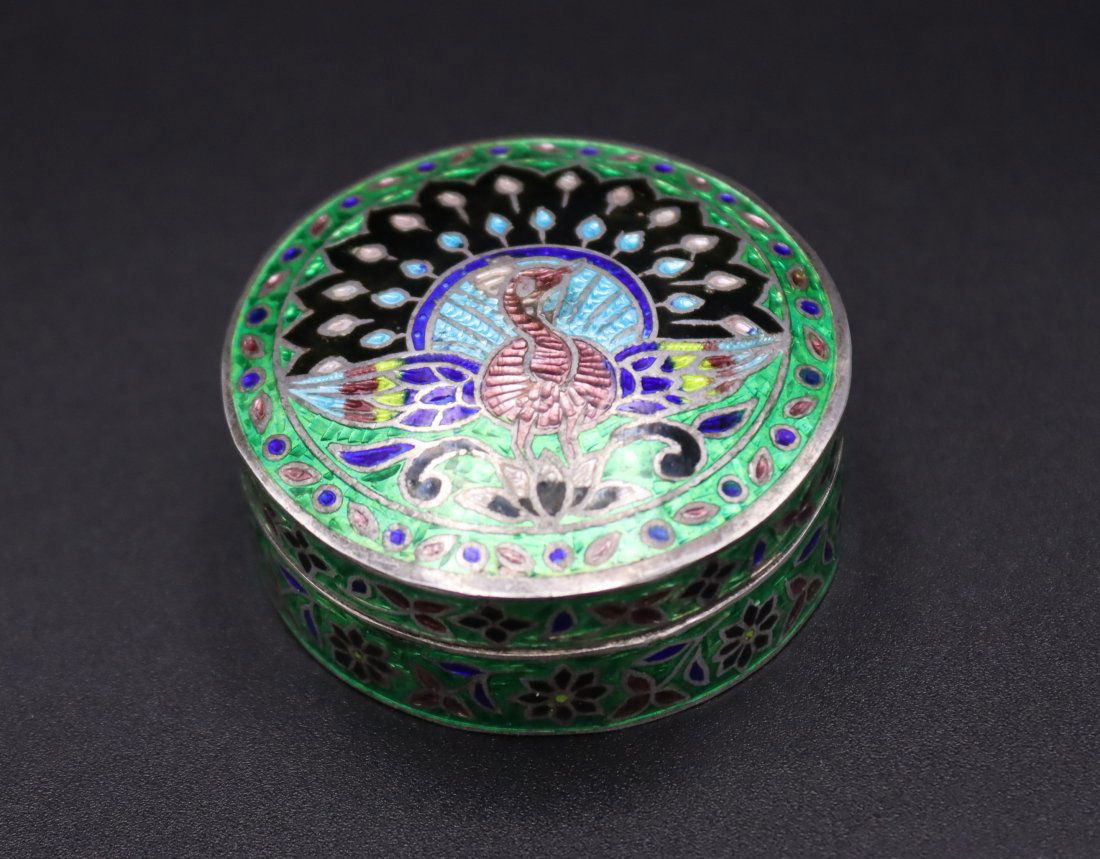 Asian Cloisonne / Enamel Inlay Silver Pillbox (1 of 4)
