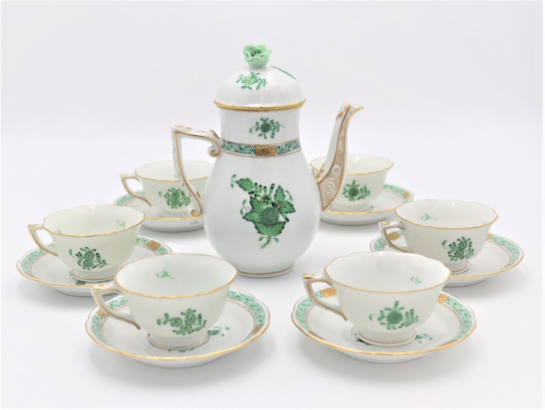 Herend Hungary Chinese Green Bouquet Tea set for 6 (1 of 11)