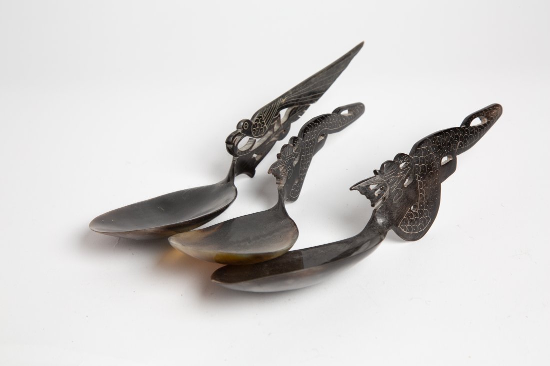 Chinese Tortoise Shell Serving Spoon  Bird Handle Set (1 of 5)