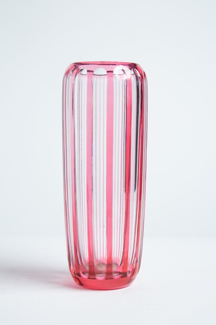 Vintage Hand Cut Modern Stripe Design Crystal Vase. (1 of 4)