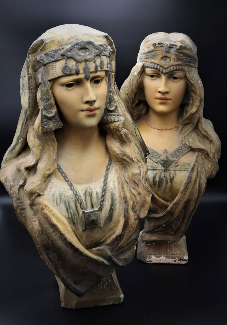 Pair of Antique Art Deco Woman Bust Plaster Statues (1 of 13)