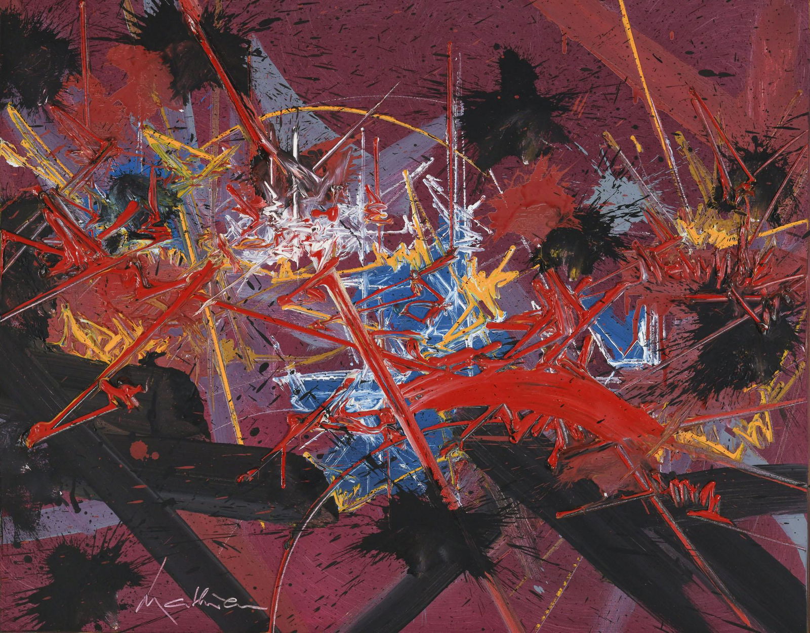 Georges Mathieu (1921-2012), Ombre d'été,: Georges Mathieu (1921-2012), Ombre d'été, huile sur toile, signée, 73x92 cm Provenance: Acquis à la Galerie Semiha Huber à Zürich le 4.12.1987 par l'actuel propriéta