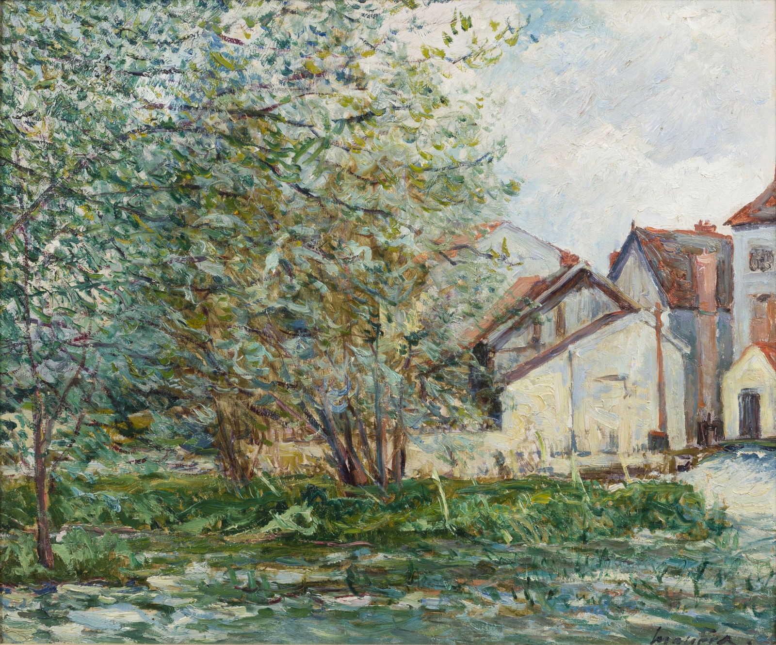 Maxime Maufra (1861-1918), Le Loing à Nemours ,: Maxime Maufra (1861-1918), Le Loing à Nemours , c. 1906, huile sur toile, signée, titrée au verso, 46x55 cm Cette ?uvre est reproduite sous le n° 293 dans le catalogue critique de