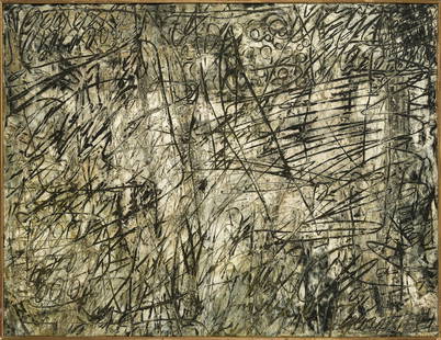 Georges Noel (1924-2010), Sans titre,: Georges Noel (1924-2010), Sans titre, 1960, technique mixte sur toile, signée, contresignée et datée sur le châssis au verso, 89x116 cmProvenance : Ancienne collection de René