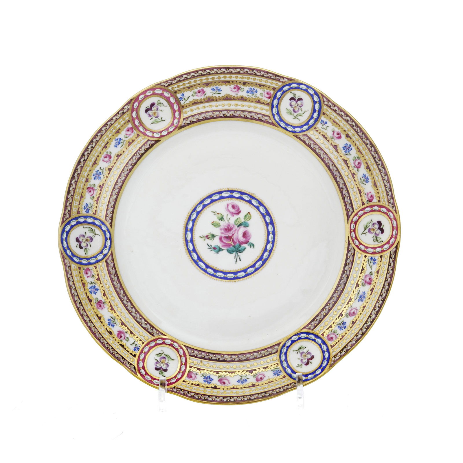 Assiette en porcelaine de Sèvres, marque peintre Taillandier, 1784. A décor "Riche en (1 of 6)