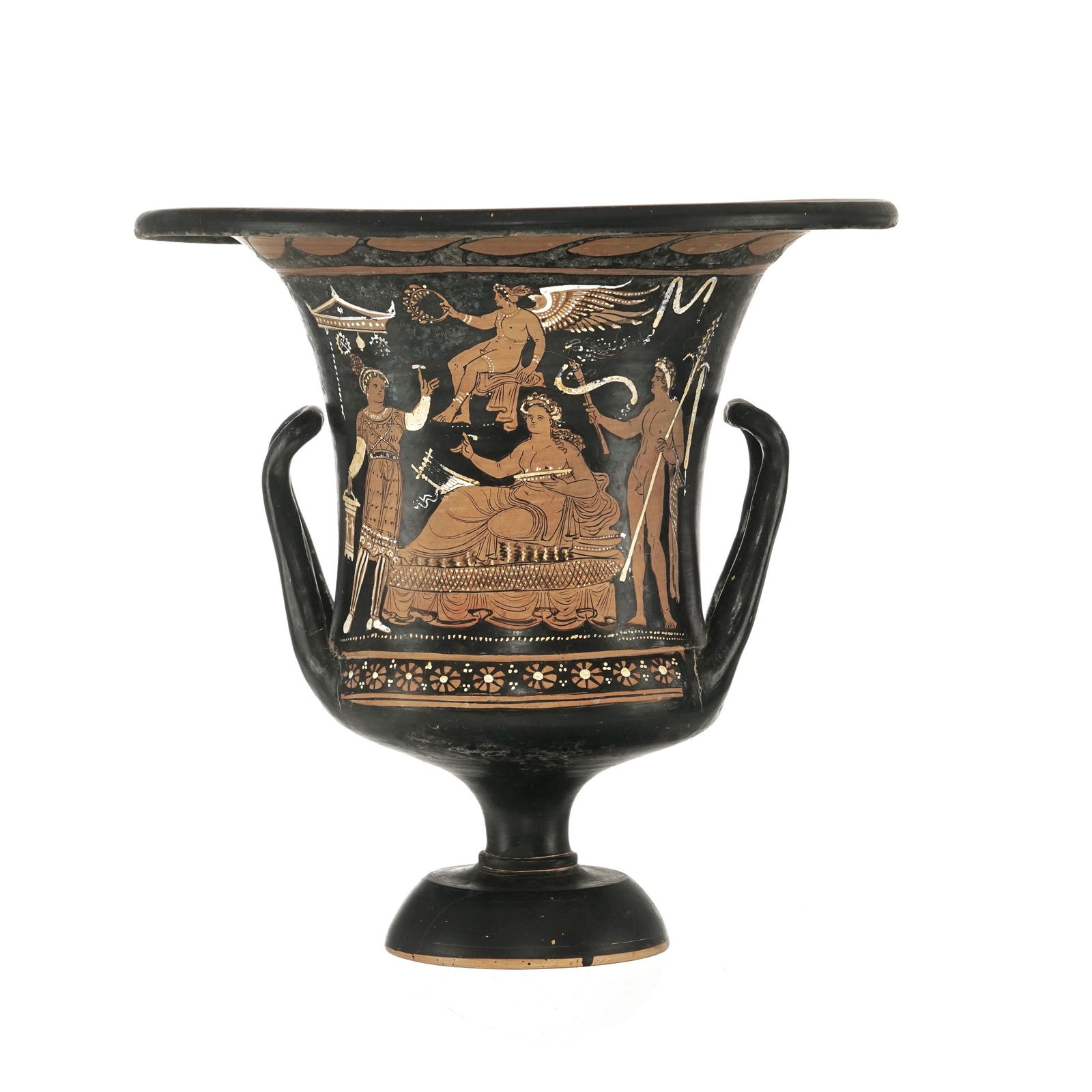 Cratère calice en terre cuite à figure rouge, Apulie, vers 350 av. J.-C., avec décor (1 of 12)