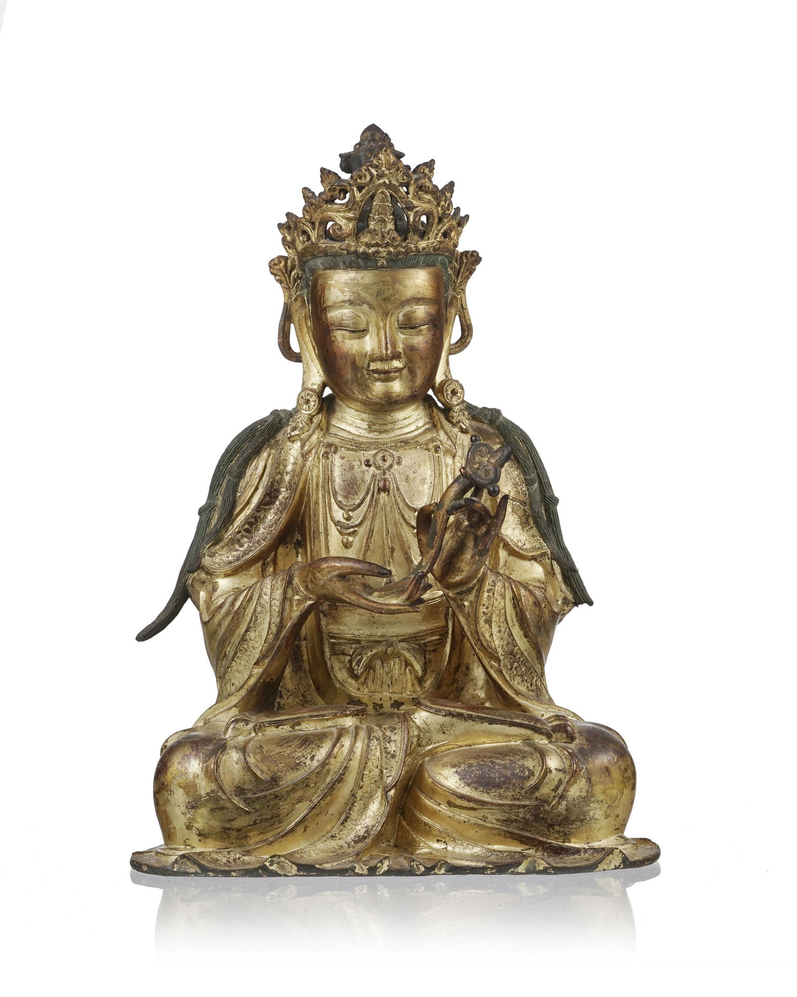 Maitreya (彌勒菩薩, Mile Pusa) assis, sculpture en bronze doré, Chine, (1 of 10)