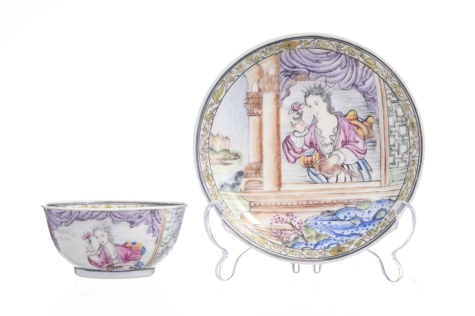 Coupe et sa soucoupe en porcelaine au décor européanisant, Chine, XVIIIe s., époque (1 of 7)