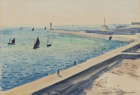 Albert Marquet (1875-1947), "Audierne, la jetée", 1928, aquarelle sur papier, signée et: Albert Marquet (1875-1947), "Audierne, la jetÃ©e", 1928, watercolour on paper, signed and dated, 17x25 cm; Notice of inclusion in the digital catalogue raisonnÃ© in preparation by the Wildenstein