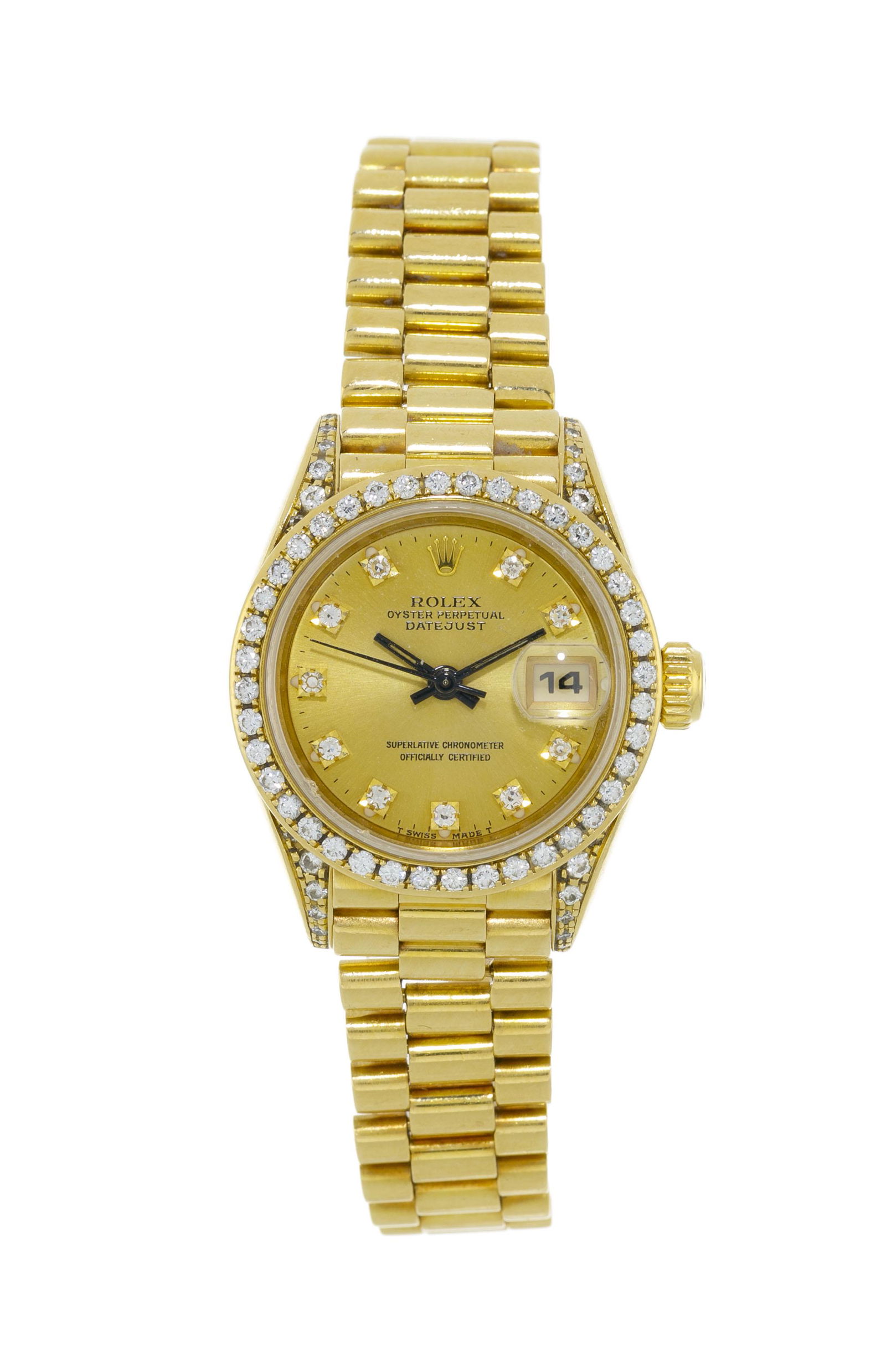 Rolex, Datejust, réf. 69158/6900, montre-bracelet en or 750 avec index, lunette et cornes (1 of 4)