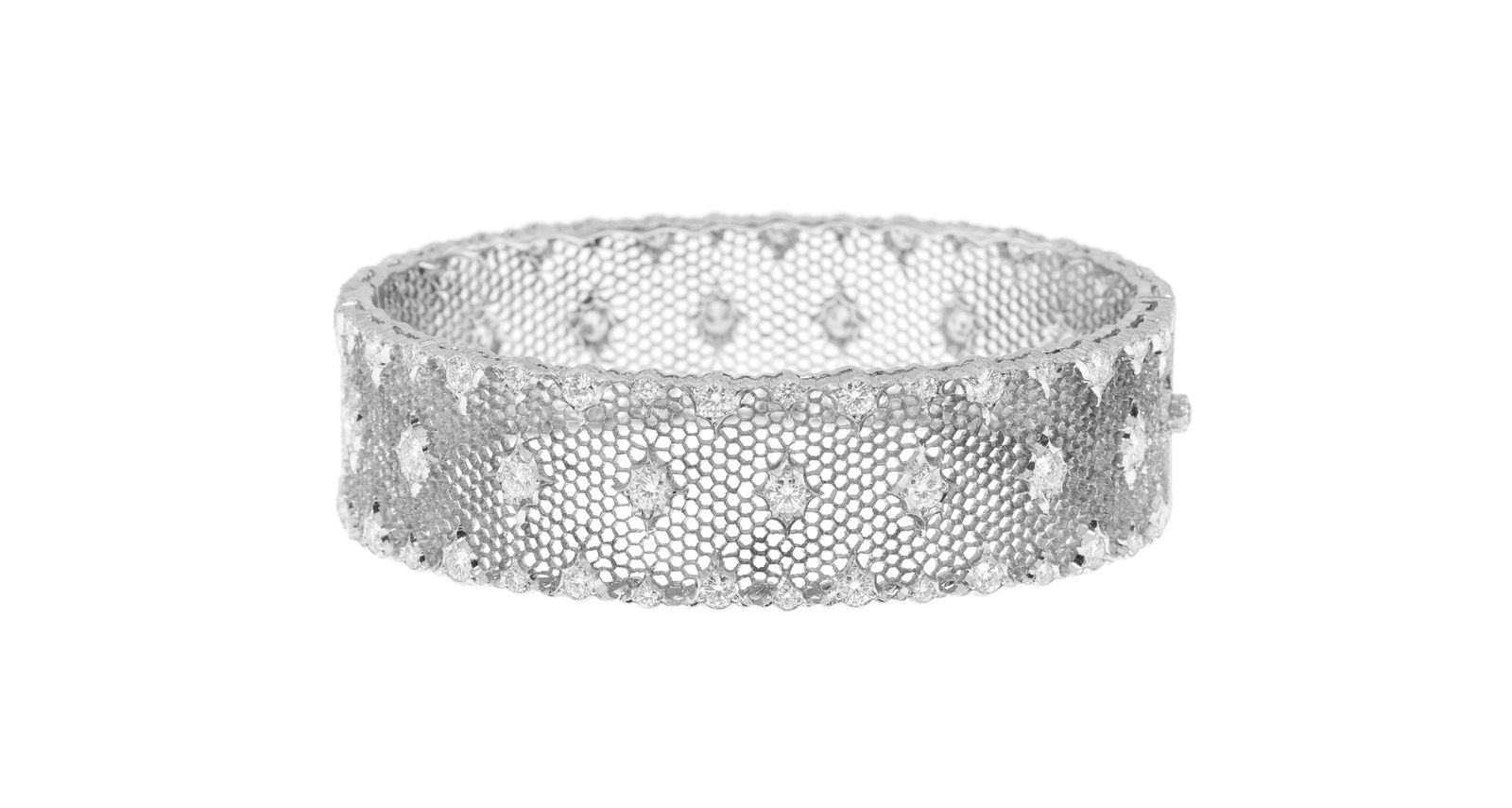 Buccellati, bracelet rigide or gris 750 alvéolé serti de diamants taille brillant, (1 of 4)