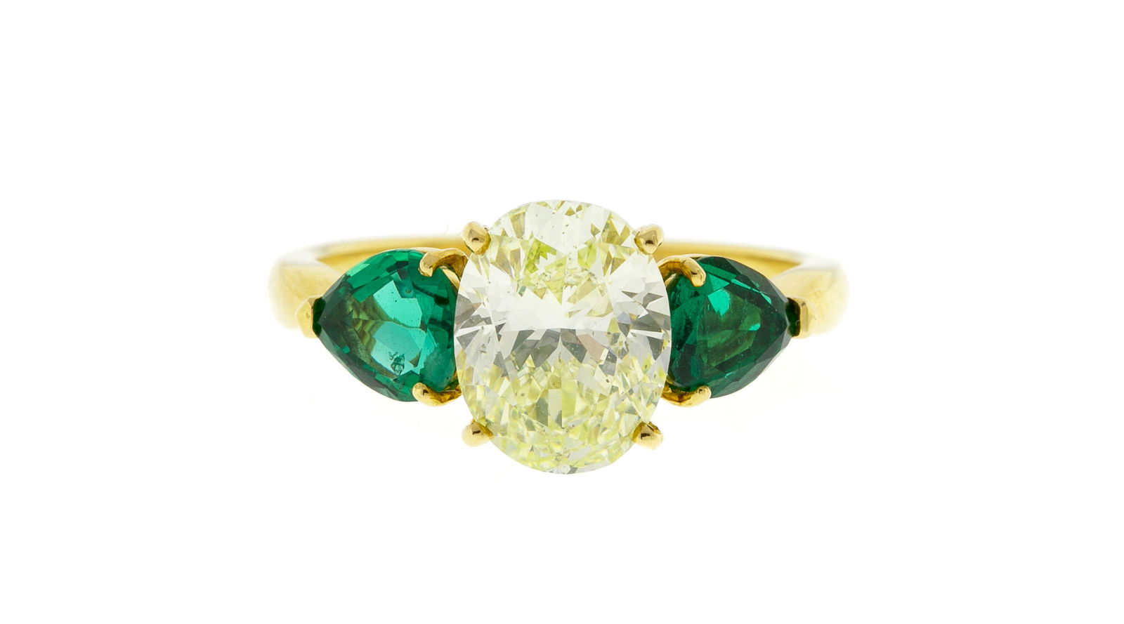Bague or 750 sertie d'un diamant taille ovale de 2.03 carats, Fancy light green yellow selon le (1 of 4)