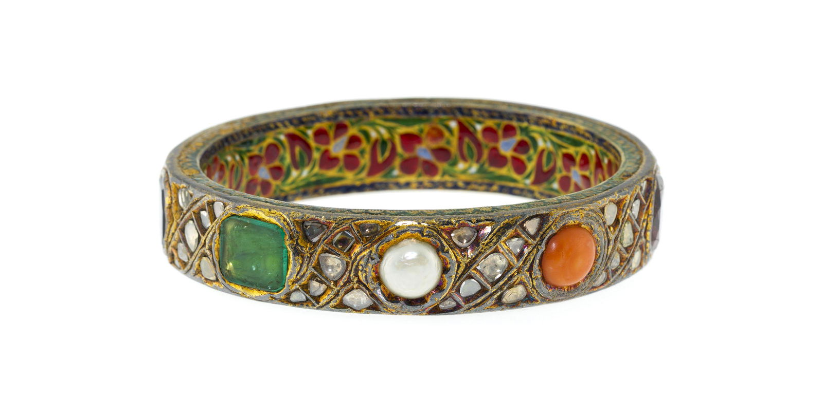 Bracelet brassard, Inde, probablement XVIIIe s., or fourré et différents métaux serti (1 of 5)