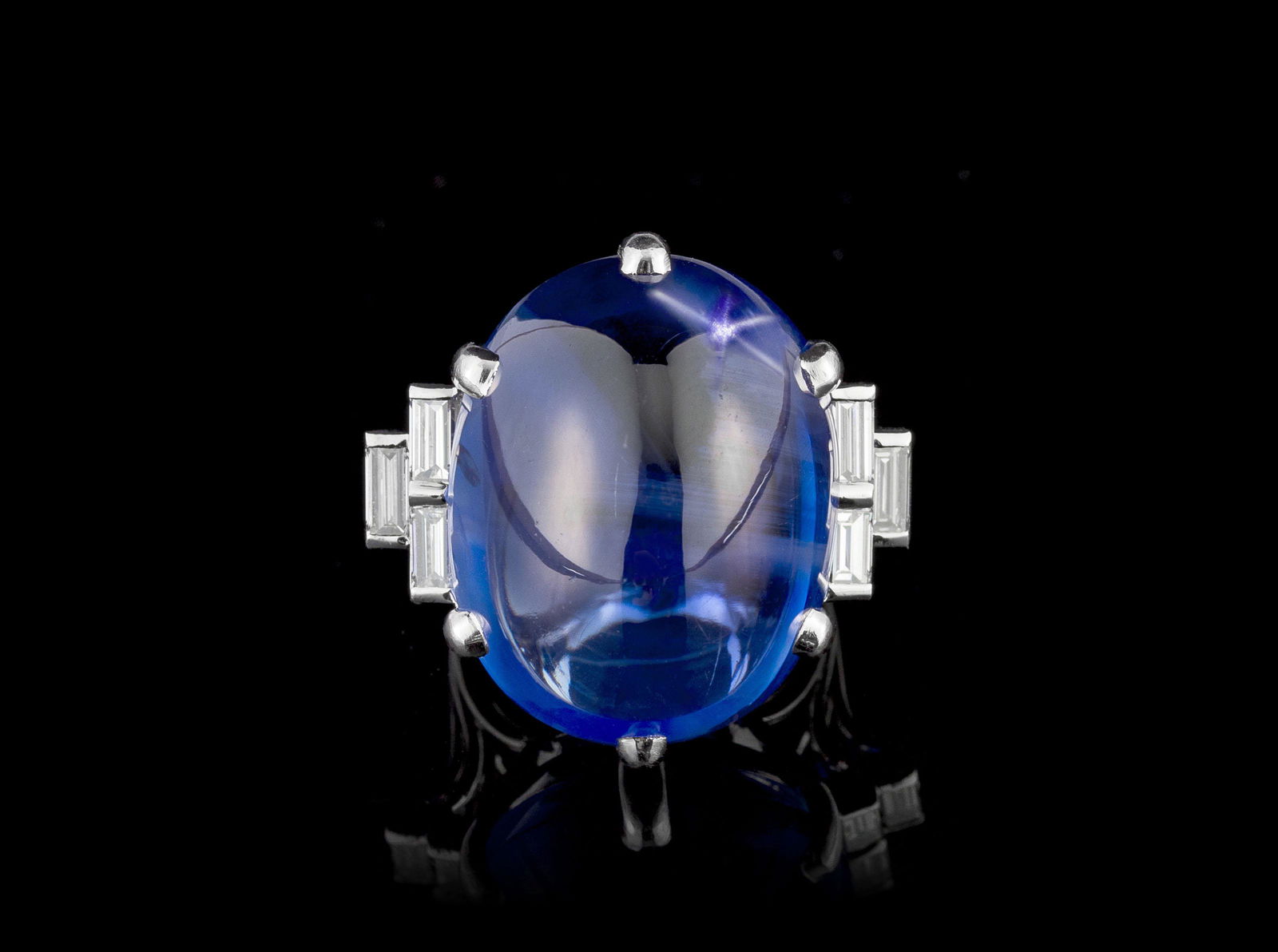 Importante bague Art Déco platine ornée d'un saphir étoilé cabochon Ceylan non (1 of 5)