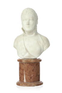 Lorenzo Bartolini (1777-1850), d'après, Portrait du tsar Alexandre 1er de Russie, en buste,: Lorenzo Bartolini (1777-1850), d'après, Portrait du tsar Alexandre 1er de Russie, en buste, marbre blanc, 29 cm. de haut. Première moitié du XIXe siècle. Reposant sur un piédo