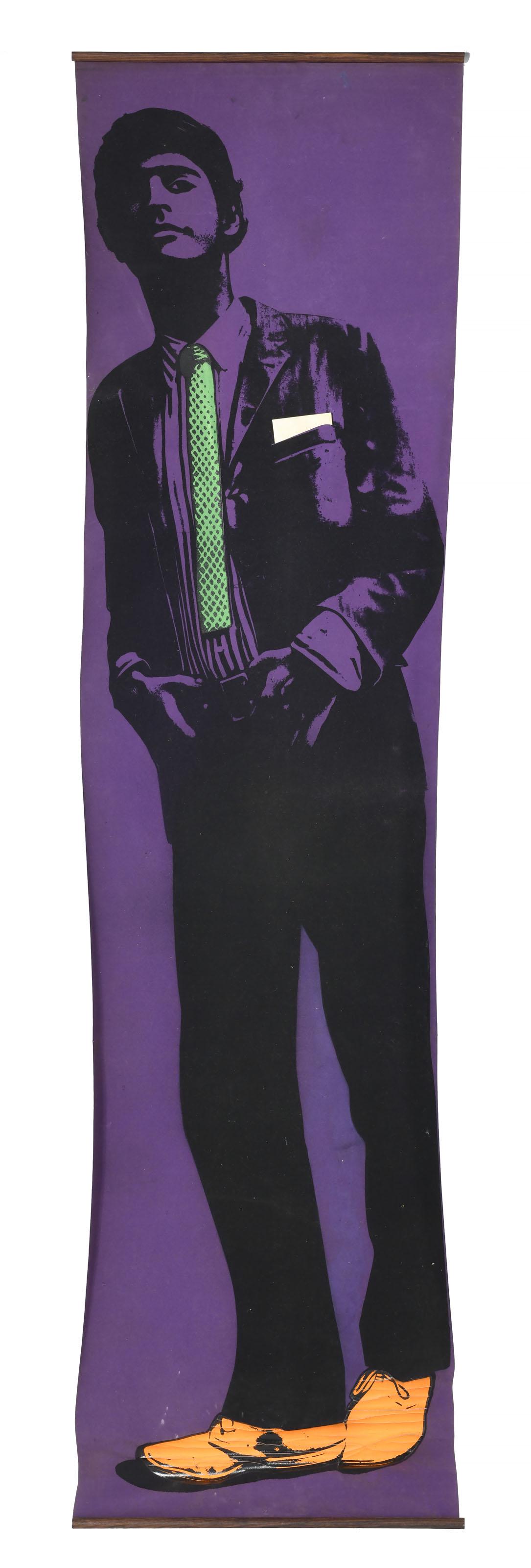 Martial Raysse (1936), "Autoportrait + Bel été concentré", 1967, sérigraphie et: Martial Raysse (1936), "Autoportrait + Bel été concentré", 1967, sérigraphie et flocage sur feutrine plastifiée, 2 baguettes de bois (support), collage et gouache, éditio