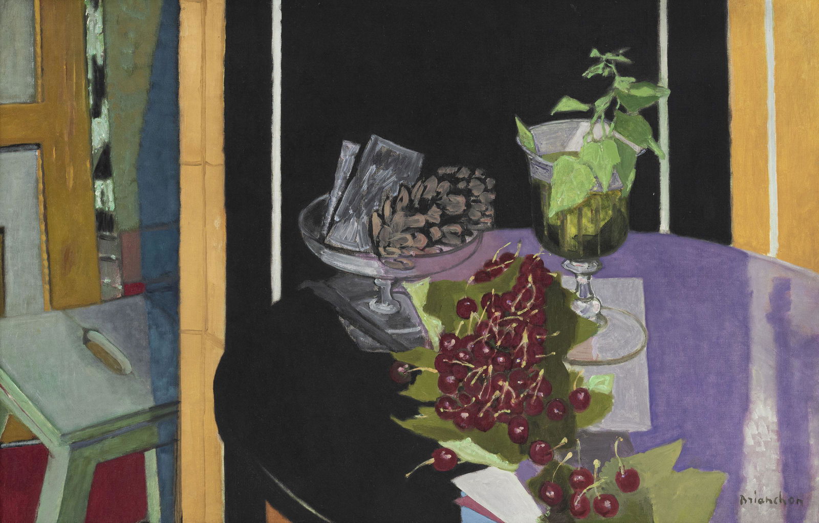 Maurice Brianchon (1899-1979), "Nature morte aux cerises", 1959, huile sur toile, signée, 60x92: Maurice Brianchon (1899-1979), "Nature morte aux cerises", 1959, huile sur toile, signée, 60x92 cm Exposition: Maurice Brianchon: Cinquante ans de peinture, Galerie des Granges, Genève, 02 m