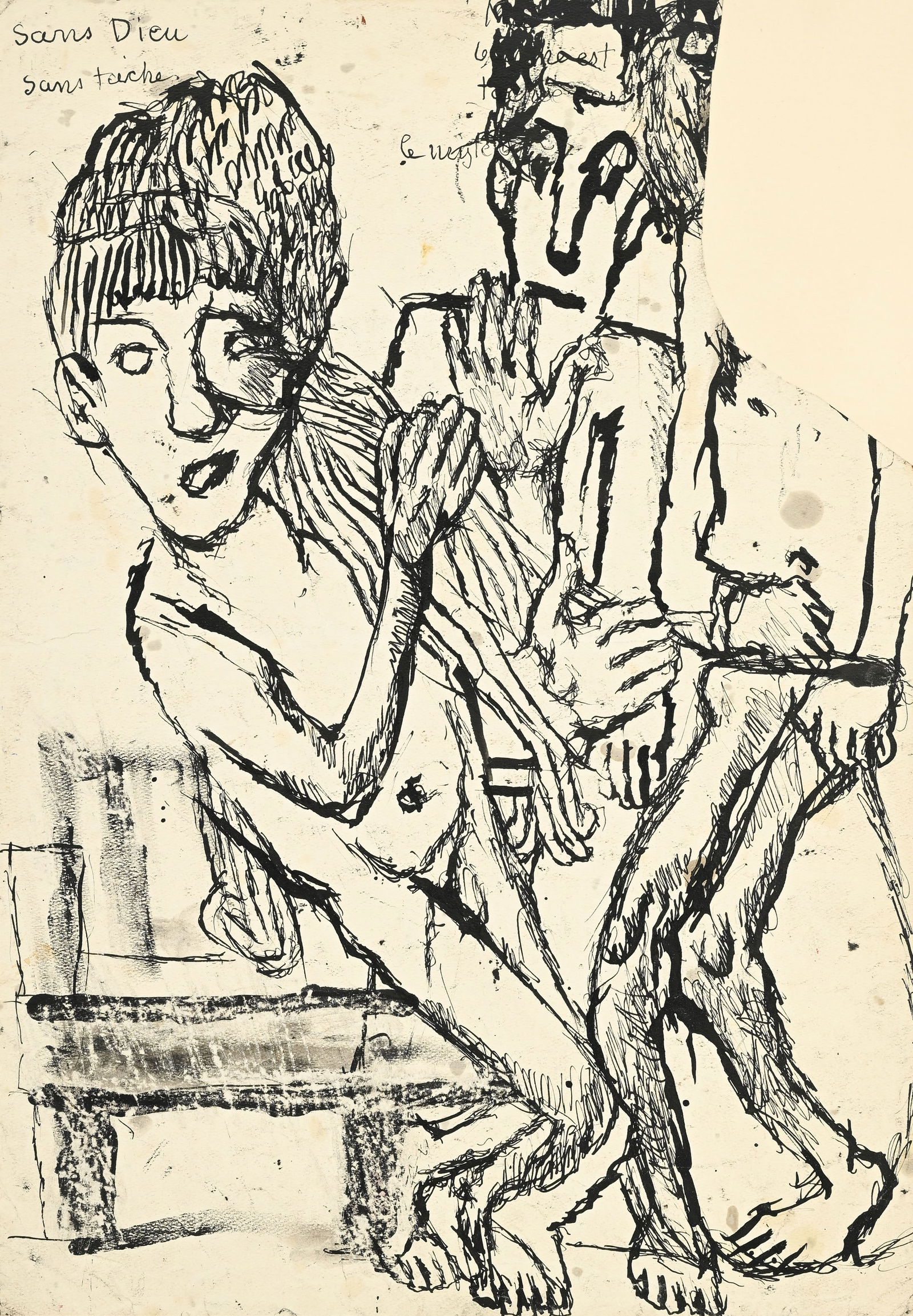 Louis Soutter (1871-1942) Sans Dieu sans tache encre de Chine sur papier 42 6x29 cm: Louis Soutter (1871-1942) Sans Dieu sans tache encre de Chine sur papier 42 6x29 cm Bibliographie: Michel Thévoz Louis Soutter L'Age d'homme Lausanne 1974-1976 p. 276-277 n