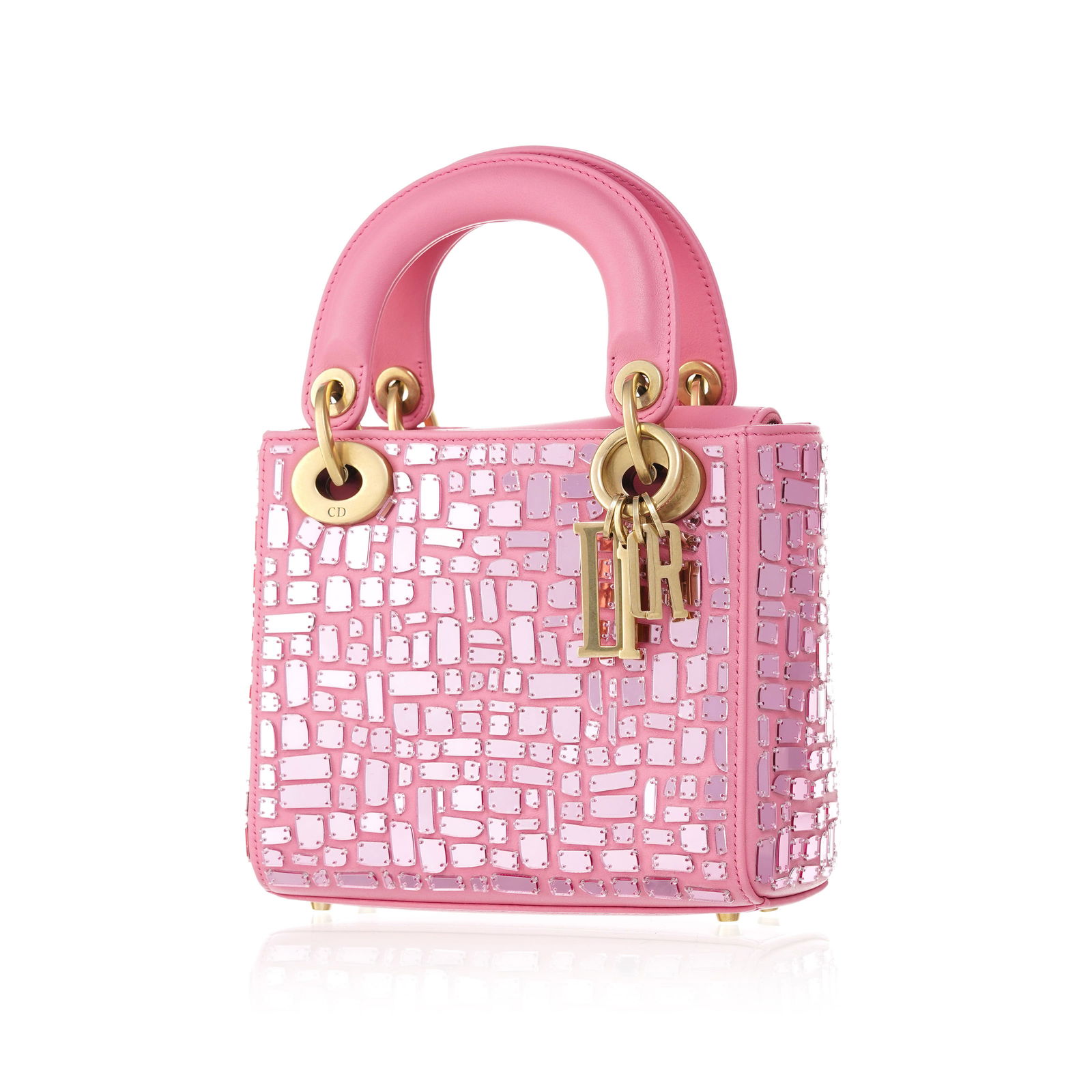 Christian Dior, sac Lady Dior Mini Mosaic de Miroirs en cuir de veau rose, année 2018, housse 15x17 (1 of 3)