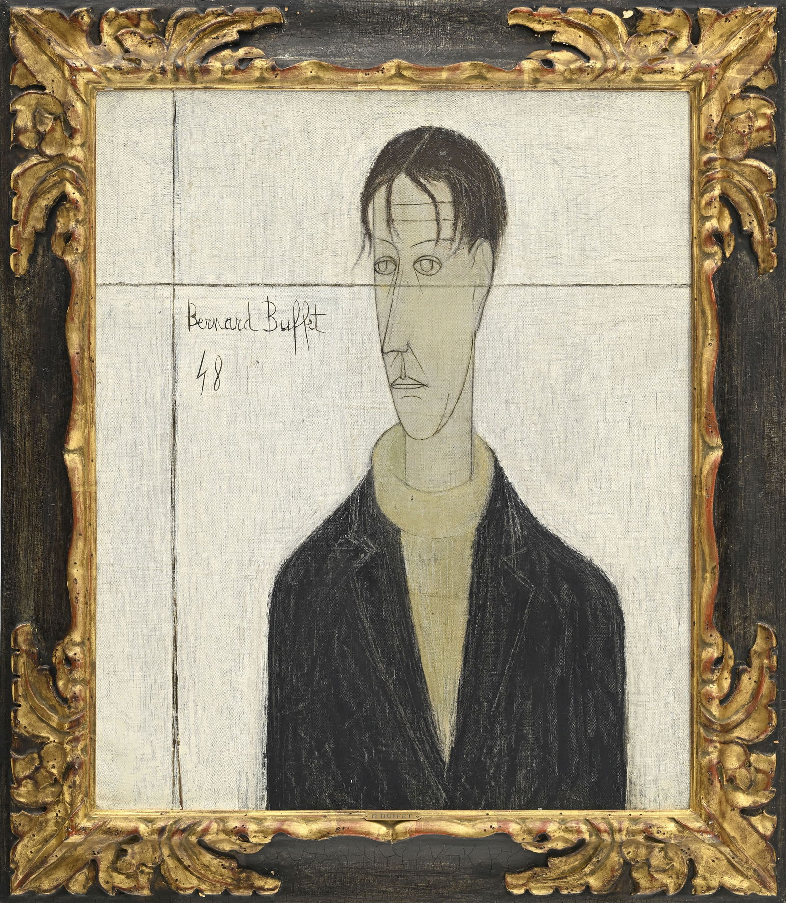 Bernard Buffet (1928-1999), Jeune homme au col roulé , 1948, huile sur toile, signée et datée,: Bernard Buffet (1928-1999), "Jeune homme au col roulé", 1948, huile sur toile, signée et datée, 65,5x54,5 cm Bibliographie: Yann le Pichon, Bernard Buffet, 1943-1961, T. 1, Maurice Garnier, Lausann