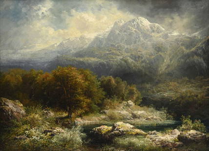 Alexandre Calame (1810-1864), attribué à, Paysage de montagne, huile sur toile, signé: Alexandre Calame (1810-1864), attribué à, Paysage de montagne, huile sur toile, signée, 52,5x69 cm Provenance: Sotheby's, Zurich, le 25 novembre 1992, lot no. 29 (vendu comme un Calame)