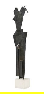 Julio Gonzalez (1876-1942), Femme dite Les trois plis , 1984, bronze, éd. 1/2, signée,: Julio González (1876-1942), Femme dite Les trois plis , 1984, modèle c. 1931-1932, sculpture en bronze à patine brun foncé, éd. 1/2, inscrit J. González © , cachet d