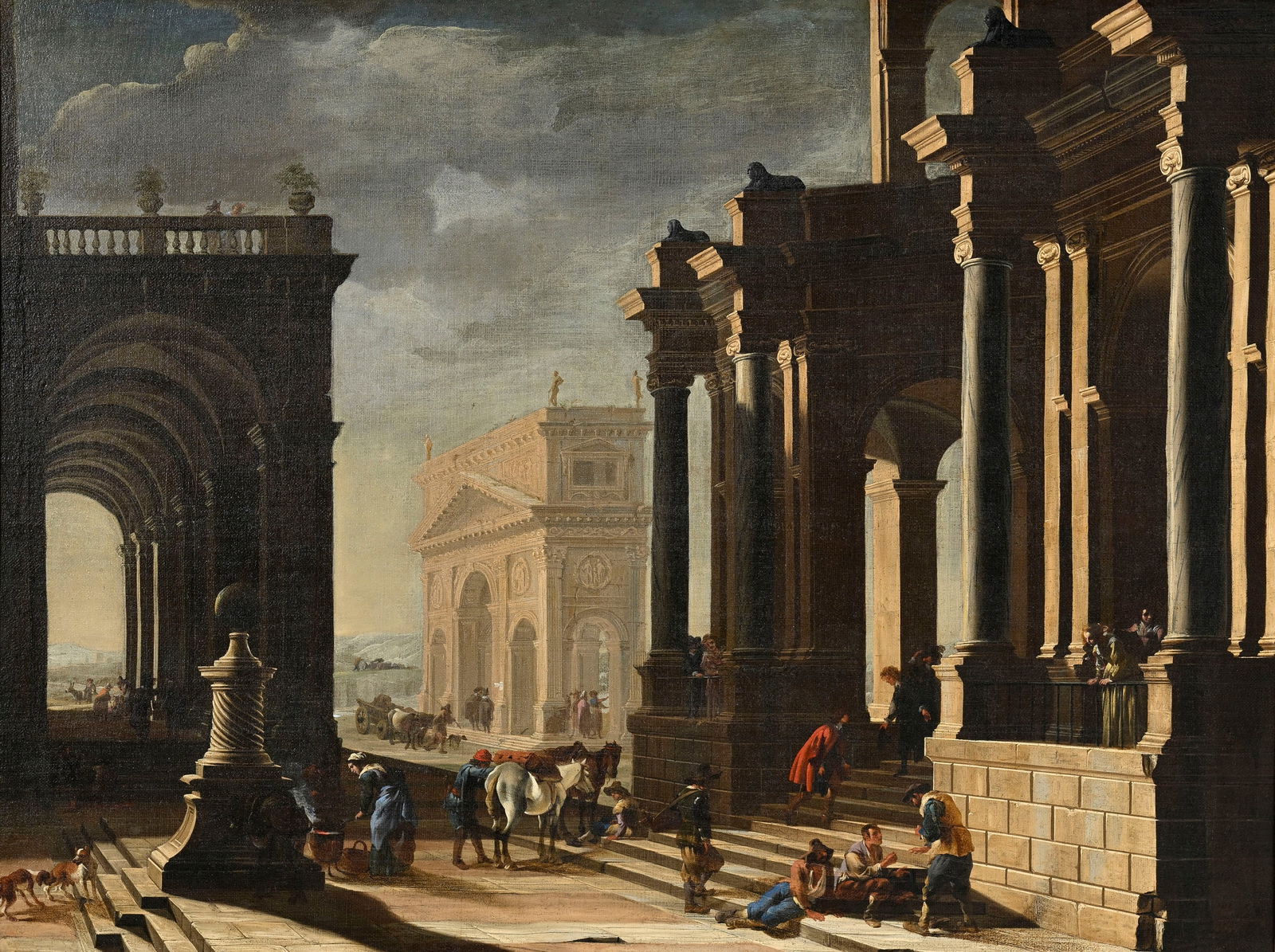 Alessandro Salucci (1590-1655) et Jan Miel (1599-1663), "Architecture", c. 1635-1640,huile sur toile: Alessandro Salucci (1590-1655) et Jan Miel (1599-1663), "Architecture", c. 1635-1640,huile sur toile, 98,5x132,5 cm Provenance : Jean-Robert Tronchin-Boissier, Procureur général en 1777; par