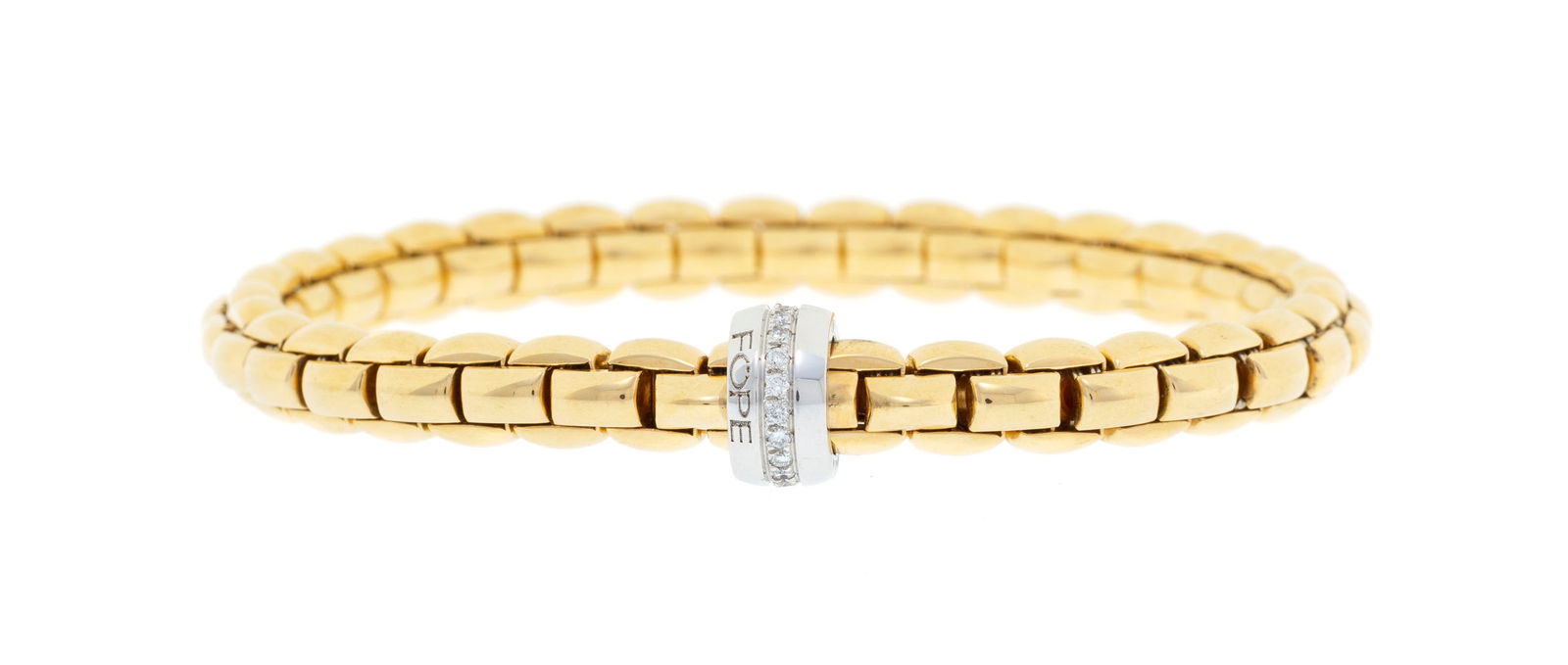 Fope, bracelet souple 2 ors 750 à maillons bombés orné d'un anneau serti d'une ligne  (1 of 3)