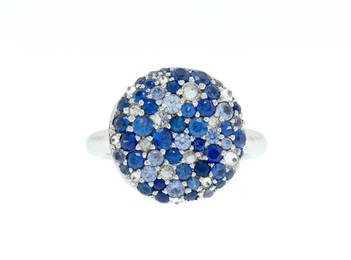 Bague or gris 750 pav&#233;e de diamants sertis &#224; l'envers et de saphirs taille rond, doigt 49-