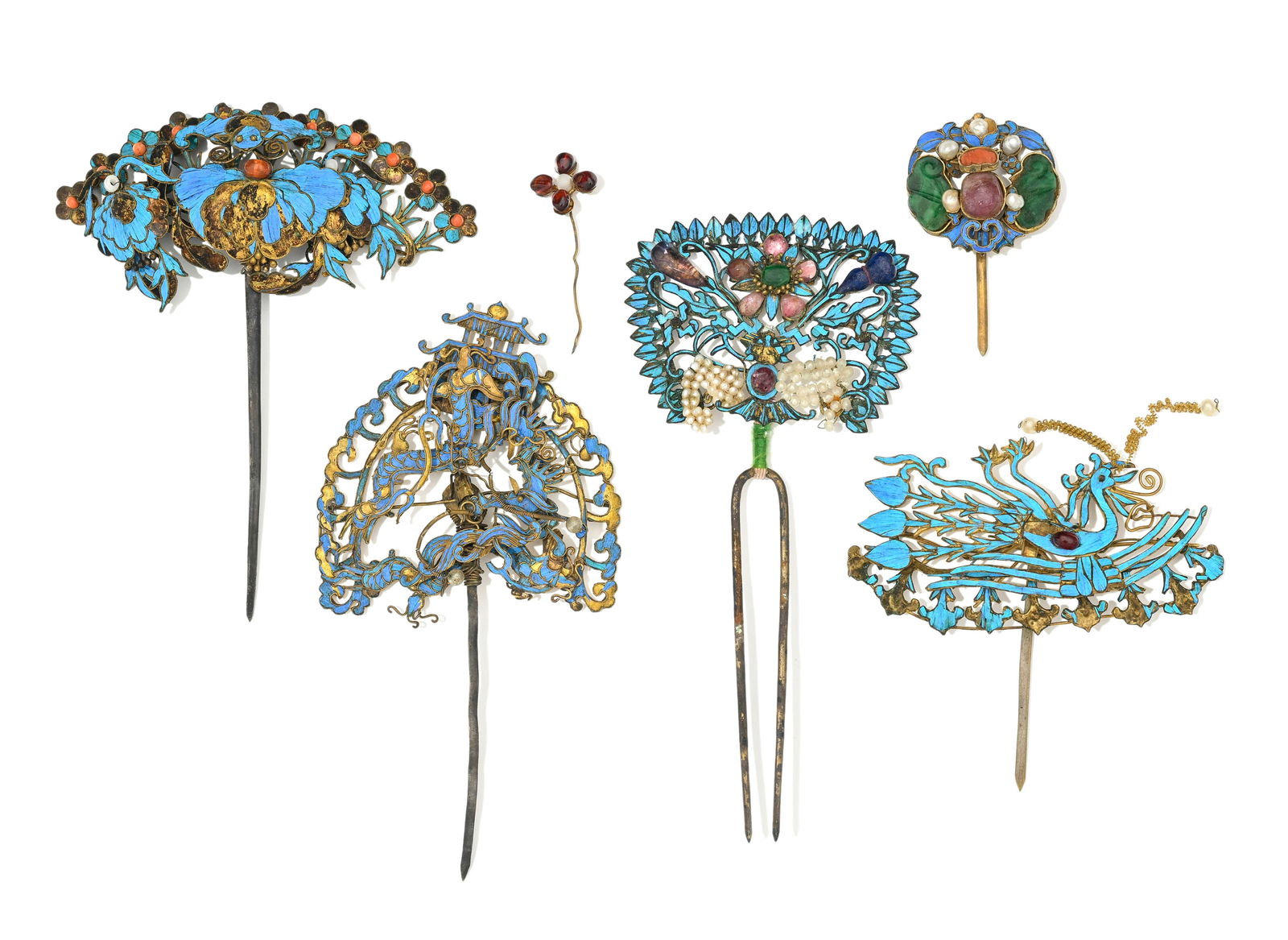 Ensemble de 5 épingles à cheveux en métal réhaussé de plumes de martin p (1 of 1)