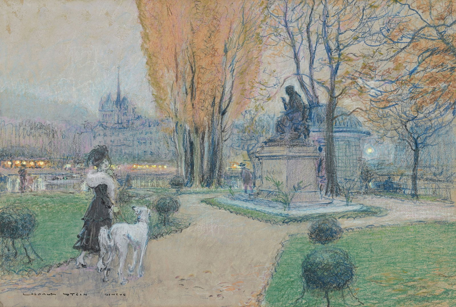 Georges Stein (1870-1955), L'île Rousseau, pastel sur papier, signé et situé "Gen: Georges Stein (1870-1955), L'île Rousseau, pastel sur papier, signé et situé "Genève", 31x46,5 cm (à vue)