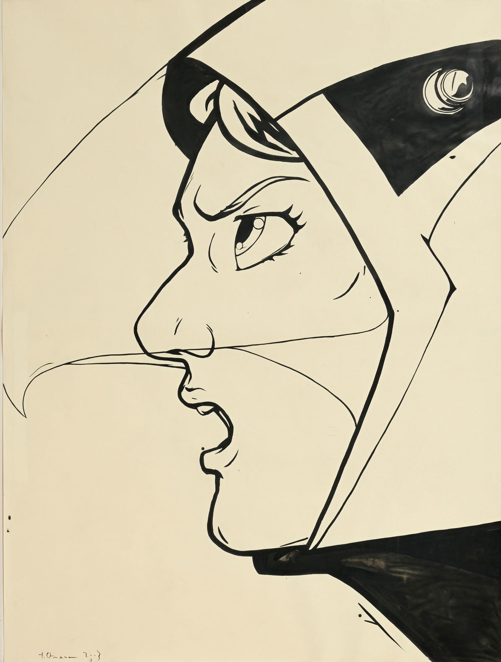 Yoshitaka Amano (1952), Pilote, 2003, encre sur papier, signée et datée, 200x150 cm: Yoshitaka Amano (1952), Pilote, 2003, encre sur papier, signée et datée, 200x150 cm Condition Marques de plis