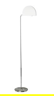 Lampadaire Mezzaluna par Bruno Gecchelin (1939), édition Skipper, fût réglable en aci: Lampadaire Mezzaluna par Bruno Gecchelin (1939), édition Skipper, fût réglable en acier chromé, réflecteur halogène en acier laqué blanc, base circulaire en marbre g