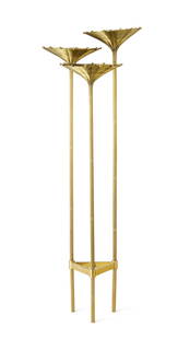 Lampadaire Papyrus par Nucci Valsecchi, Italie, circa 1980, en laiton réunis par une entretoise: Lampadaire Papyrus par Nucci Valsecchi, Italie, circa 1980, en laiton réunis par une entretoise triangulaire, les réflecteurs en fils de laiton tressés, modèle créé en 19