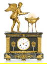 Pendule &#224; automate d'&#233;poque Empire, en bronze patin&#233; et dor&#233;, marbre vert, figur