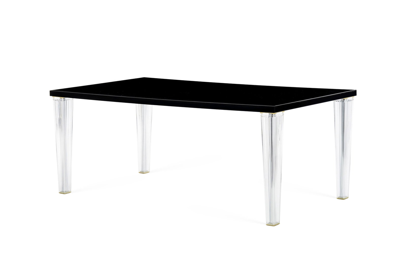 Table Top Top par Philippe Starck (né en 1949), plateau vitré et en mélaminé noi: Table Top Top par Philippe Starck (né en 1949), plateau vitré et en mélaminé noir, pieds en plexiglas, 74x190x90 cm Condition éclats sur les rebords rayures sur le p