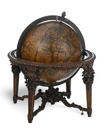 Globe terrestre par Nicolas Brion (1655-1733), d&#233;but XVIIIe s., en papier imprim&#233; sign&#23