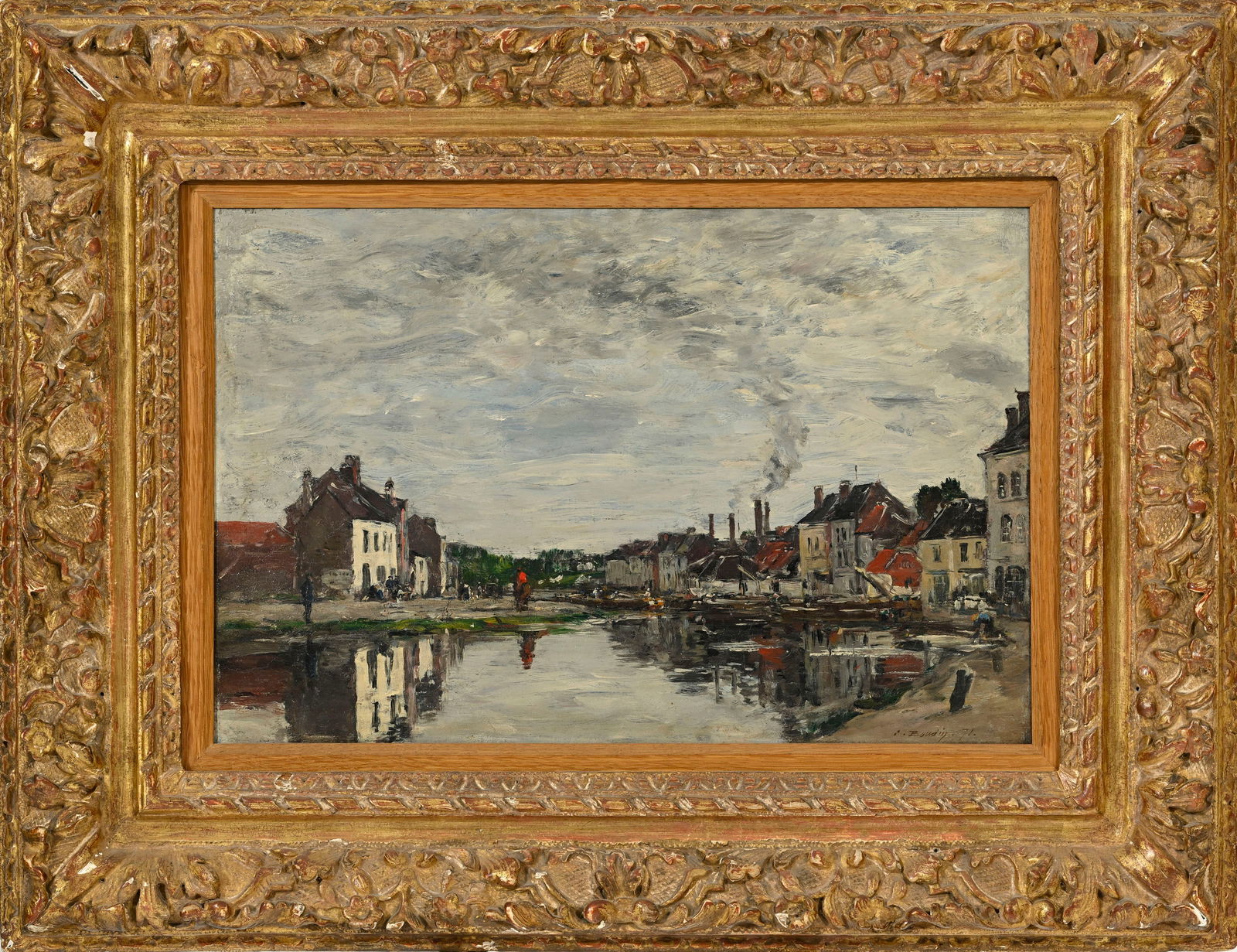 Eugène Boudin (1824-1898), Bruxelles, le canal de Louvain , 1871, huile sur panneau, signée et: Eugène Boudin (1824-1898), Bruxelles, le canal de Louvain , 1871, huile sur panneau, signée et datée, 27,5x41 cm Provenance: Galerie Durand-Ruel, Paris, (acquis le 31 juillet 1891), Collection M.