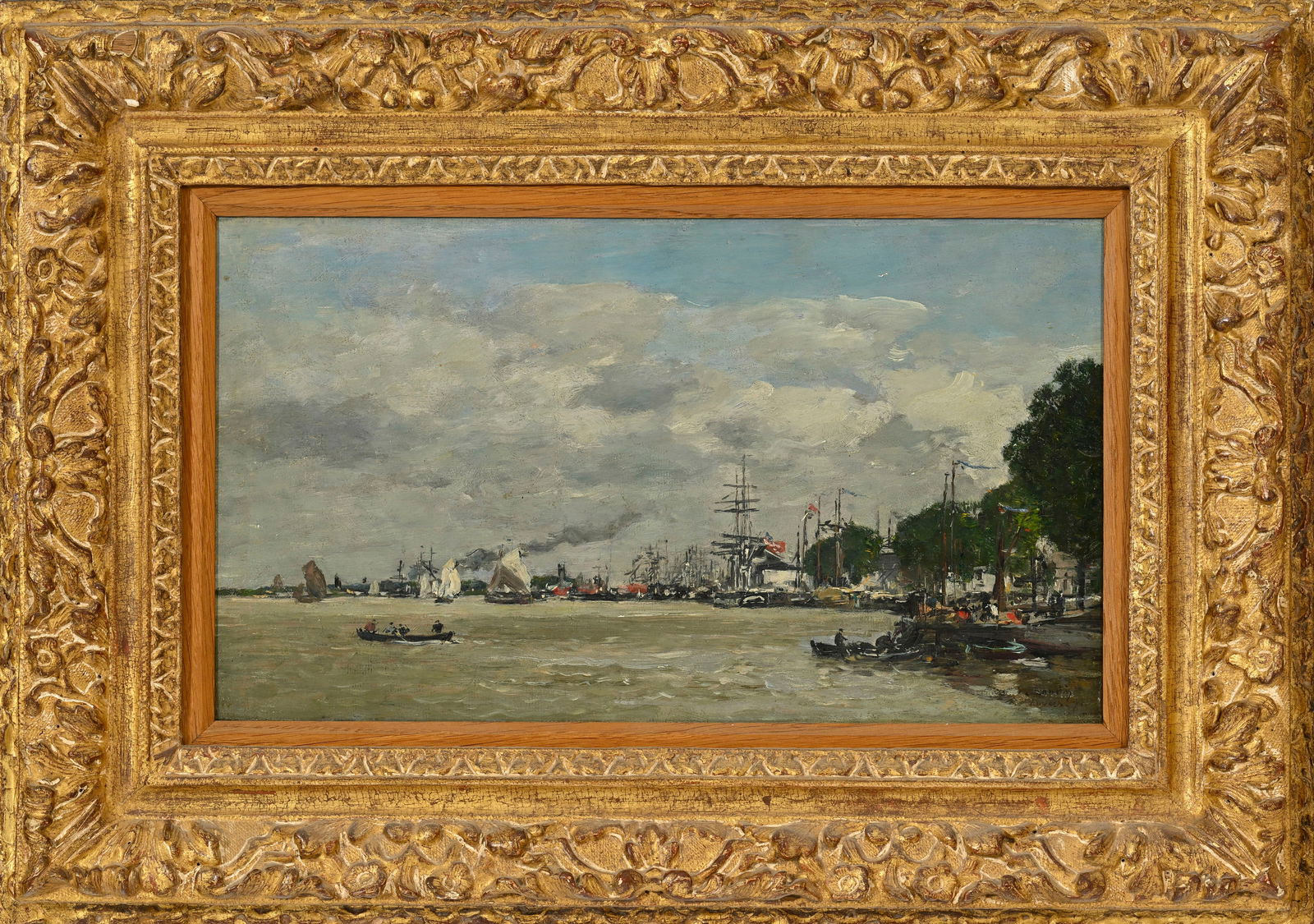 Eugène Boudin (1824-1898), Anvers, Le Port , 1871, huile sur panneau, signée et datée, 24x41 cm: Eugène Boudin (1824-1898), Anvers, Le Port , 1871, huile sur panneau, signée et datée, 24x41 cm Provenance: Hôtel Drouot, Paris, 20-21 mai 1901, lot 5, Collection Arthur Fouques-Duparc (1842-1915