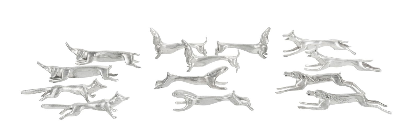 Suite de 13 porte-couteaux animaux, WMF, XXe s., long. env. 9 cm: Suite de 13 porte-couteaux animaux, WMF, XXe s., long. env. 9 cm