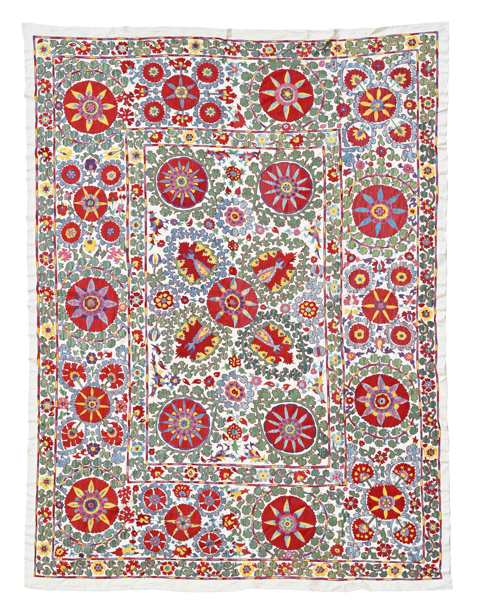 Broderie Suzani en soie, Ouzbékistan, début XXIe s., à décor de grandes rosaces  (1 of 1)