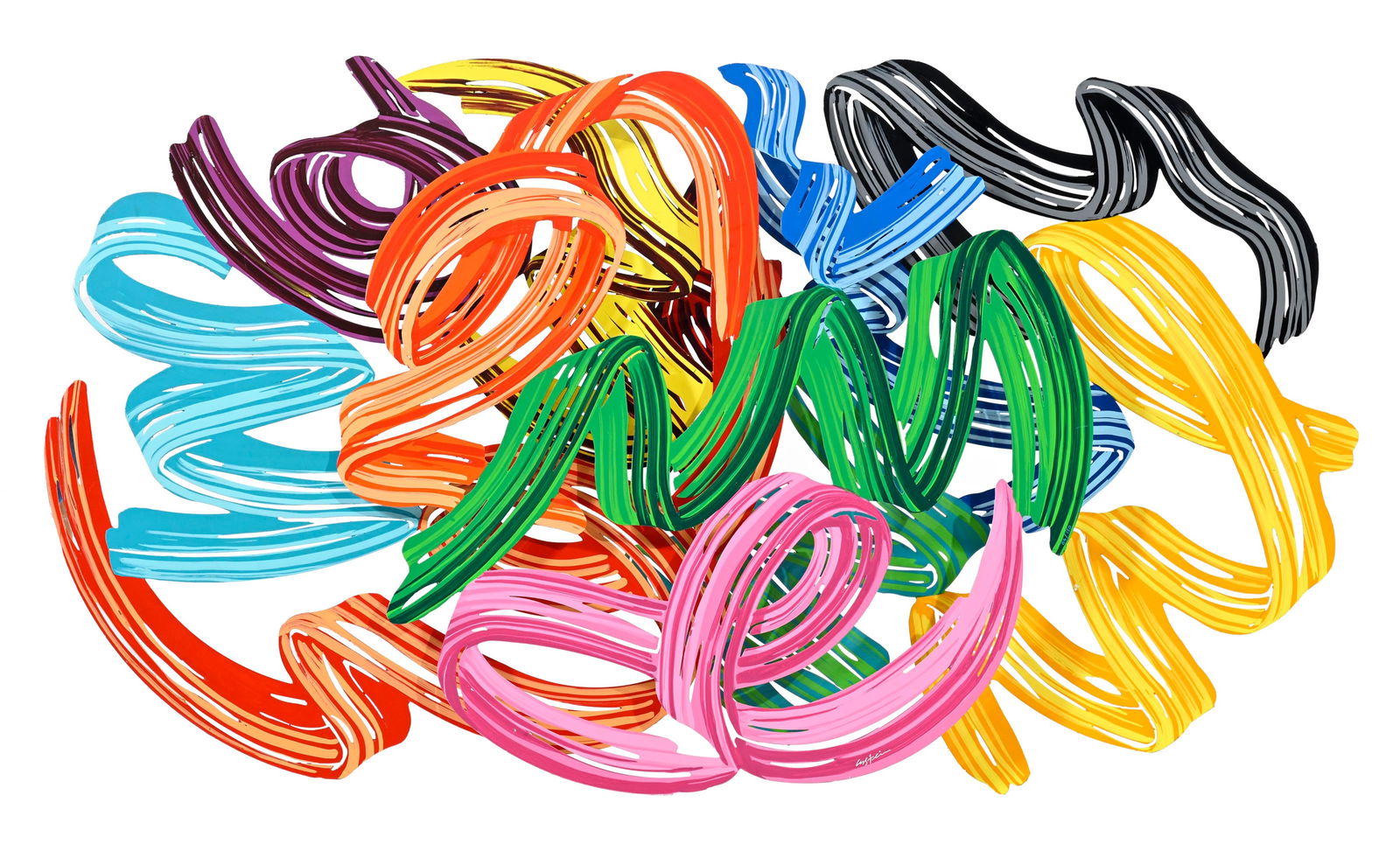 David Gerstein (1944),"Oval brush strokes", 2004, tableau-volume, acier découpé et peint, : David Gerstein (1944),"Oval brush strokes", 2004, tableau-volume, acier découpé et peint, série /150, signé, 90x155x14 cm Condition Présence de petits éclats à