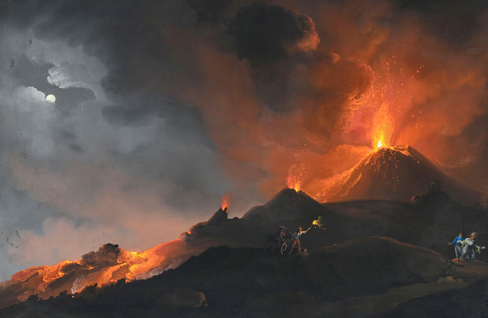 Ecole napolitaine du XIXe s., "Eruzione del Vesuvio dalle pendici del cratere", gouache sur papier,  (1 of 4)
