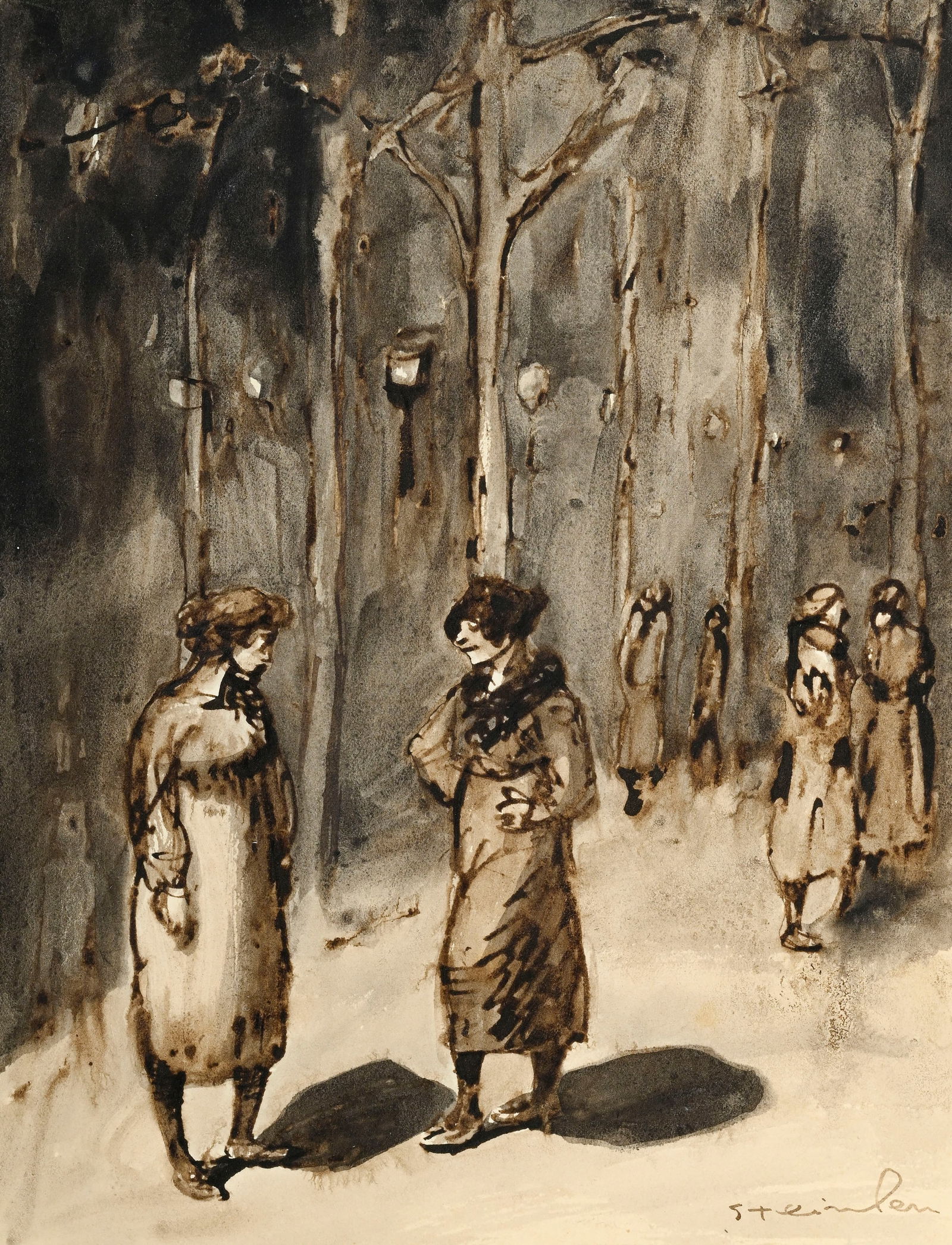 Théophile Alexandre Steinlen (1859-1923), Scène de rue animée, encre et lavis sur pap: Théophile Alexandre Steinlen (1859-1923), Scène de rue animée, encre et lavis sur papier, signée, 26,5x20,5 cm (à vue) Provenance: depuis plus de 50 ans dans la famille