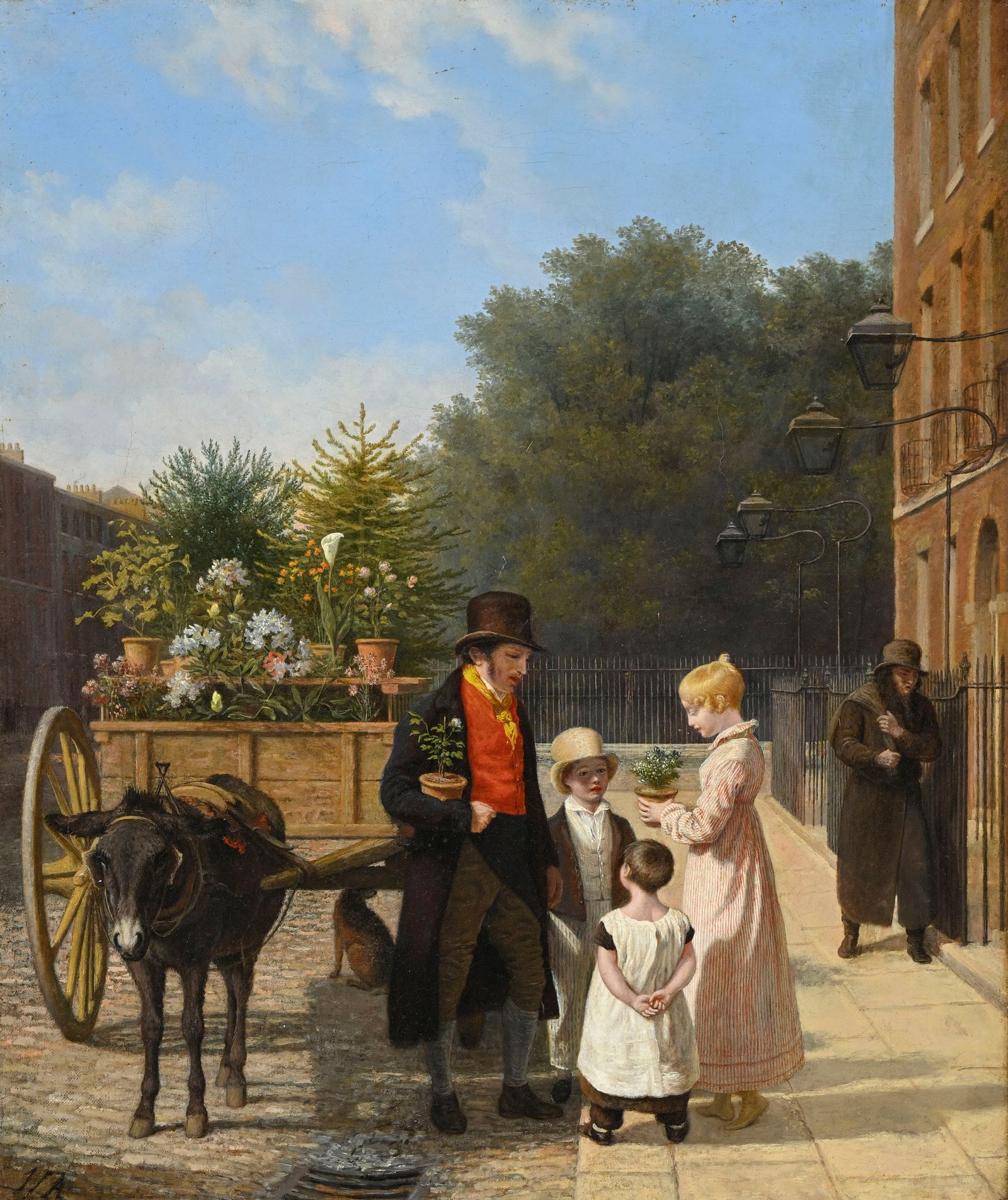 Jacques Laurent Agasse (1767-1849), "La charrette fleurie au printemps", 1822, huile sur toile, mono: Jacques Laurent Agasse (1767-1849), "La charrette fleurie au printemps", 1822, huile sur toile, monogrammée, 53x44,5 cm Provenance: Collection Charles Chenevière, Genève; Collection pri